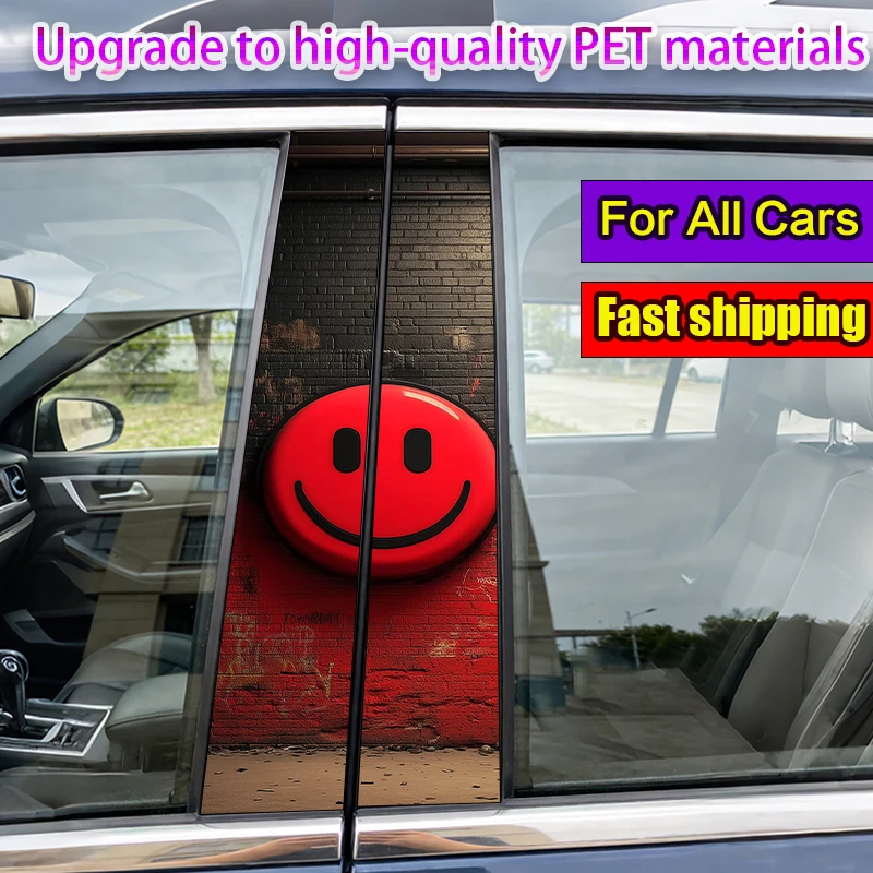 

2 шт. красные наклейки-смайлики на автомобиль, самоклеящиеся декоративные виниловые наклейки на B-стойку для автомобилей