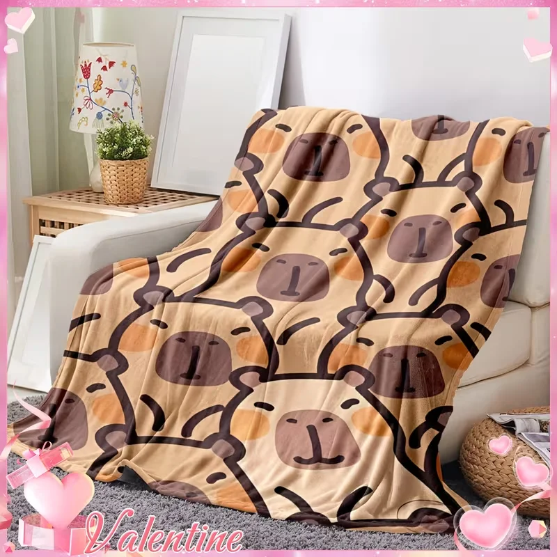 Cozycuddle Ultra-Soft Cartoon Capybara Print Flannel Blanket Style All-Season Throw for Adults Family Birthday Couples Blanket