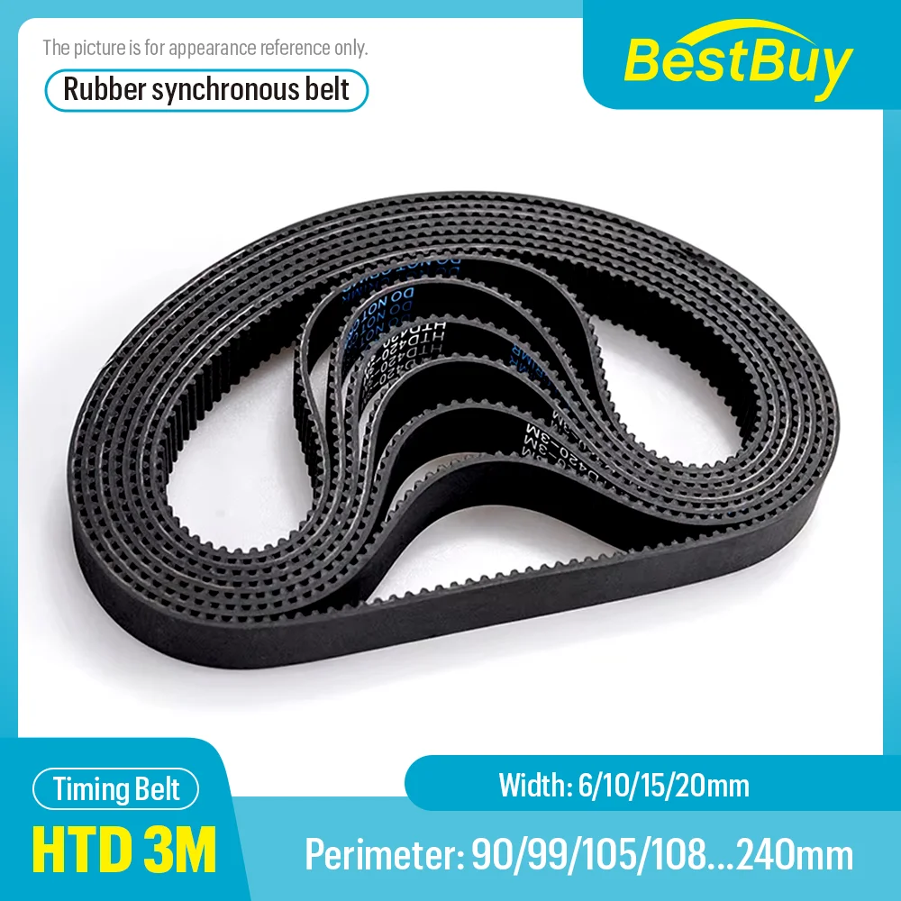 

HTD 3M High-Quality Rubber Closed Loop Timing Belt Width 6/10/15/20mm Perimeter 90/99-240mm For 3M Synchronous Wheels