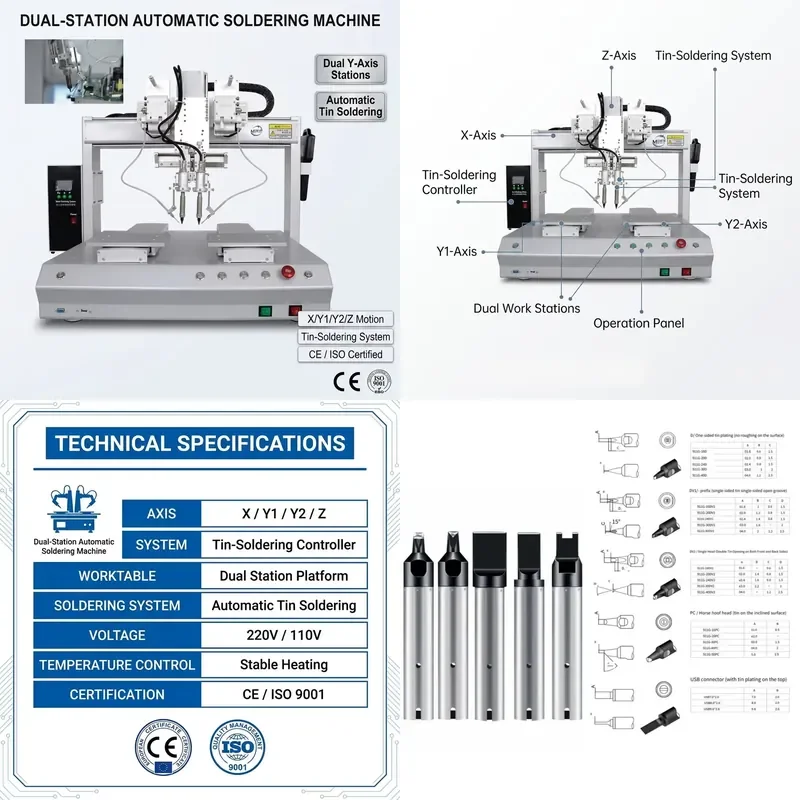 Automatic Soldering Machine Double Station Double Y Axis Feeding Robot X Y1 Y2 Z Precision Welding System for Electronic