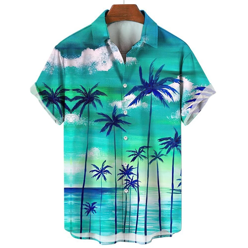 

2024 New Summer Mens Shirts Coconut Tree 3D Printed Shirts For Men Women Clothing Casual Fashion Vacation Hawaiian Clothing