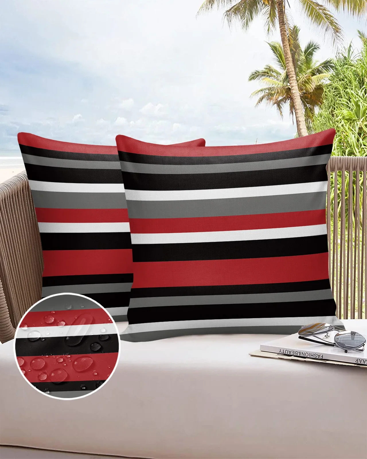 2/4PCS Outdoor Garden Chair Waterproof Cushion Cover Red Black White Stripes Geometric Home Decor 40/45/50/60/66cm Pillow Case