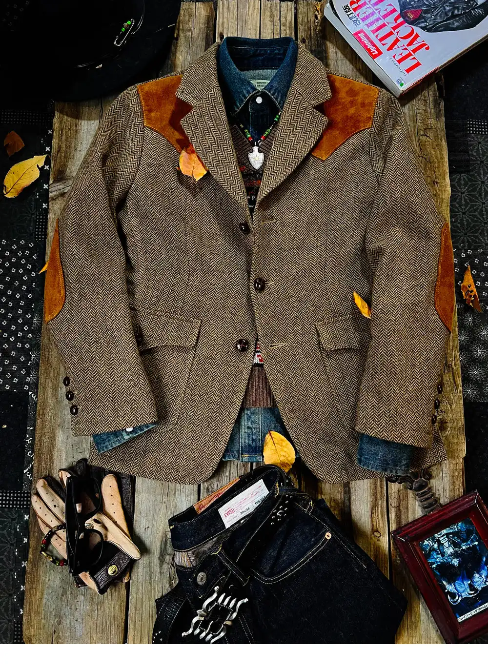 Giacca da uomo in Tweed a spina di pesce stile Semi-formale giacca Vintage americana