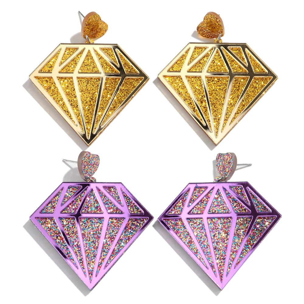 Fashion Glitter Acrylic Big Diamond Shape Pendant Earrings Exaggerated Geometric Dangle Earrings for Women Party Jewelry Gifts