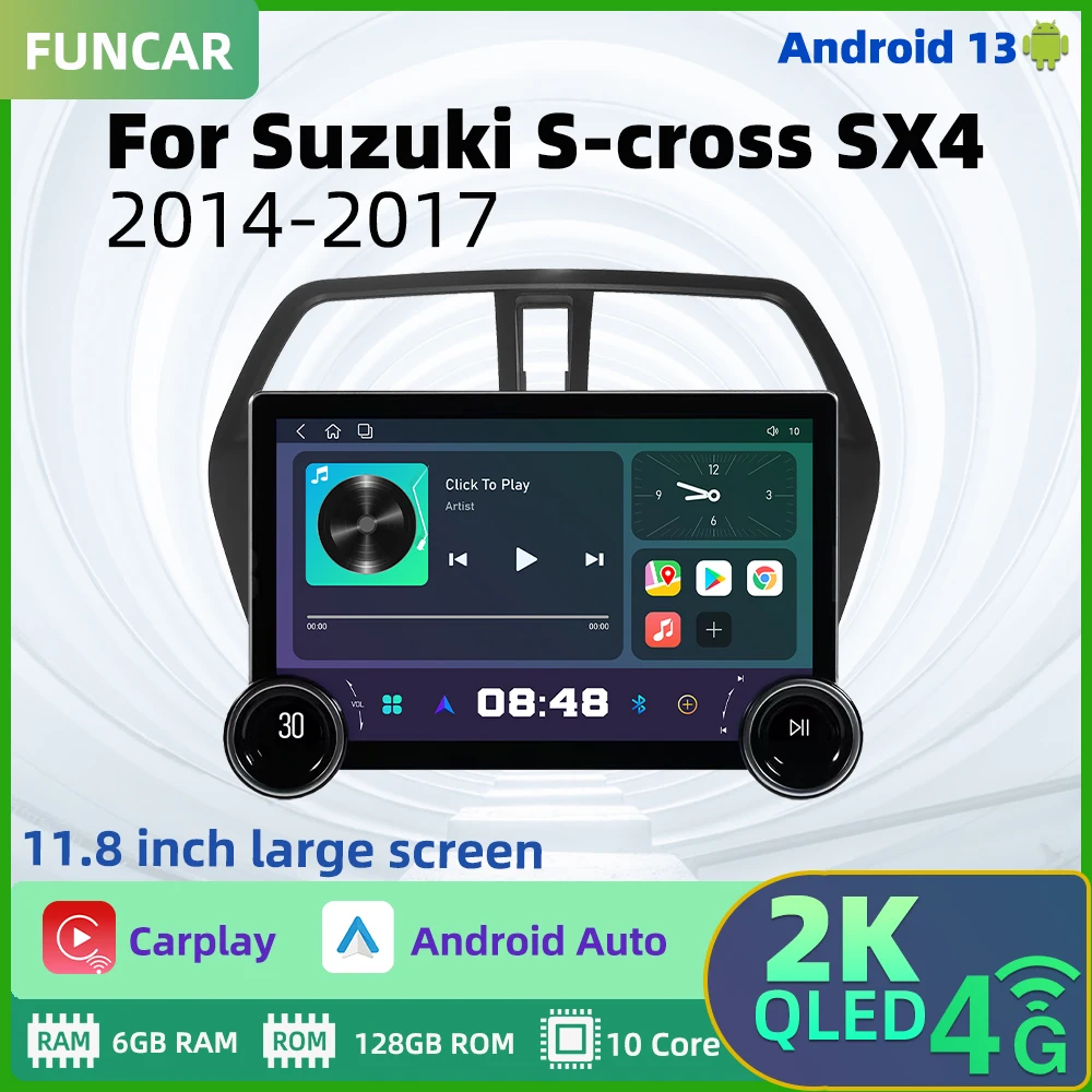 2 Din Android Car Radio Stereo For Suzuki S-Cross SX4 2014-2017 11.8 Inch Screen Navigation Multimedia Carplay 4G Head Unit WiFi