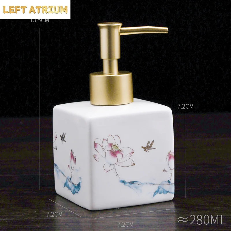 High Value Retro Ceramic Bath Lotion Bottle Press Type Lotus Bathroom Shampoo Dispenser Hotel Shampoo Bottle Bathroom Supplies