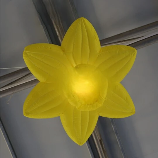 Decoration Inflatable 1m Dia Inflatable Led Hanging  Morning Yellow Flower With Led Colored Bulb For Party Decoration