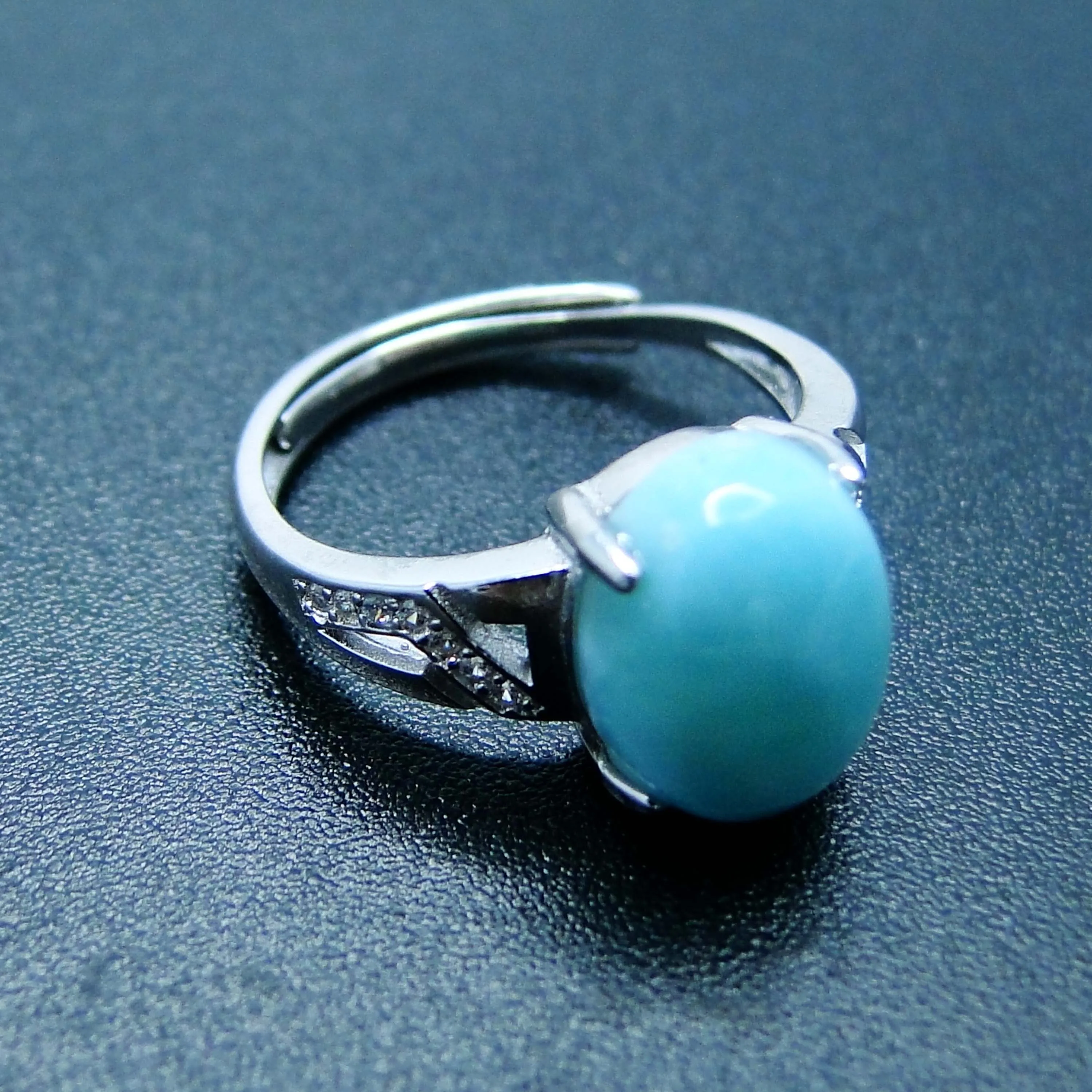 100% 925 Sterling Silver Fine Jewelry Natural Dominica Larimar Ring For Engagment Wedding Ring Gift