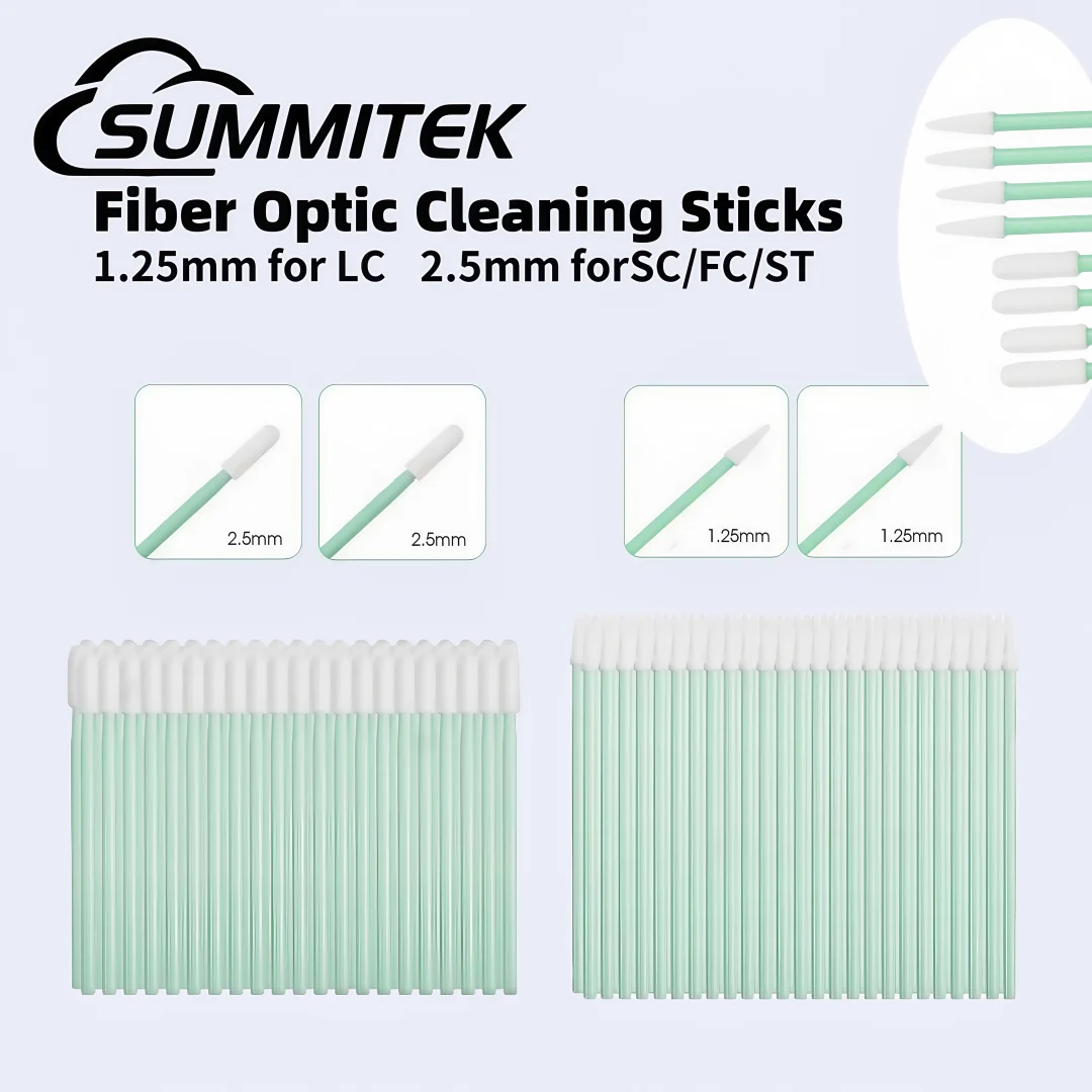 

SUMMITEK 100pcs Fiber Cleaning Rod Fiber Optic Swabs Cleaning Sticks For 1.25mm/2.5mm LC/SC/FC/ST Connector Adapter FTTH Tool