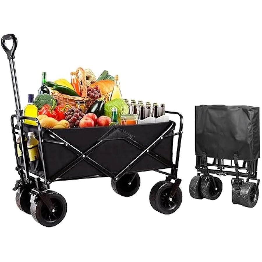 

Collapsible Foldable Wagon 400lbs Large Capacity All Terrain Beach Vehicle Outdoor Portable Wagon for Camping Garden Shopping G