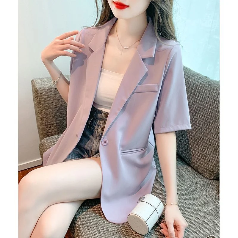 Thin High-end Short Sleeved Suit Jacket For Women's 2023 New Summer Korean Style Casual And Versatile Small Suit Fashion Elegant