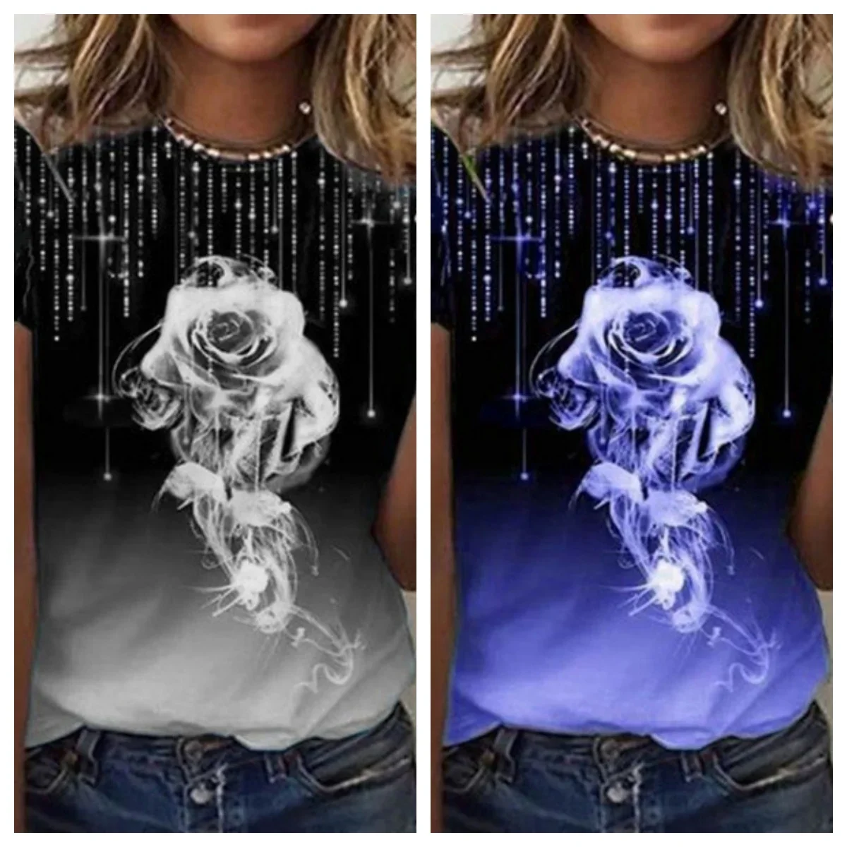 

Oversize Ladies Elegant Fashion T-shirt Round Neck Women's Top ClothingAutumn Bohemian Flower Print Tees shirt