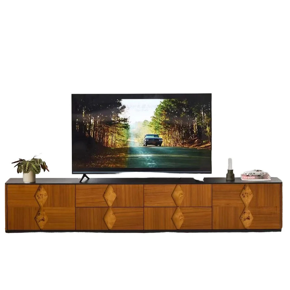 #Chic Geometric Wood TV Console, Brown & Black, Modern Living Room Media Unit