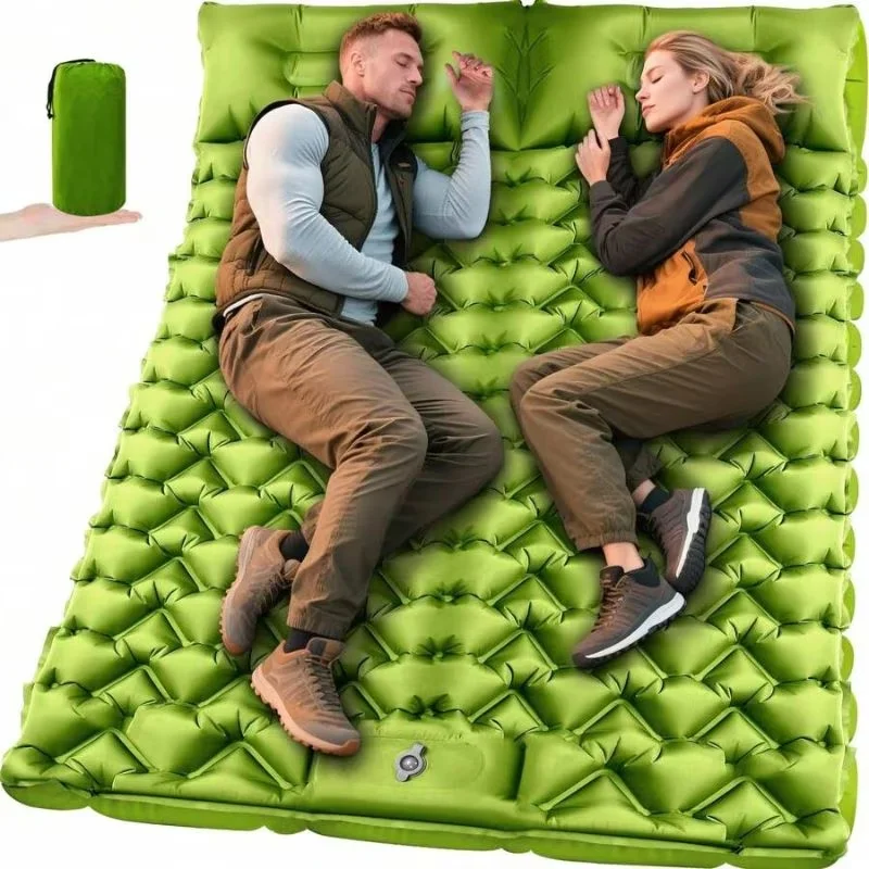 2-Personen-Aufblasbare Camping-Schlafmatte mit eingebauter Fußpumpe und Kissen, leichte Luftmatte für Auto, Zelt, Wandern, Backpacking – Detail 2