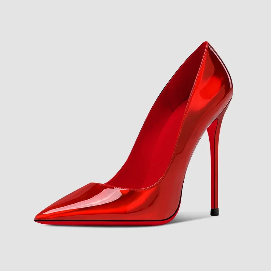 New black high heels, elegant socialite party party women's shoes, light mouth plus size red sole single shoes