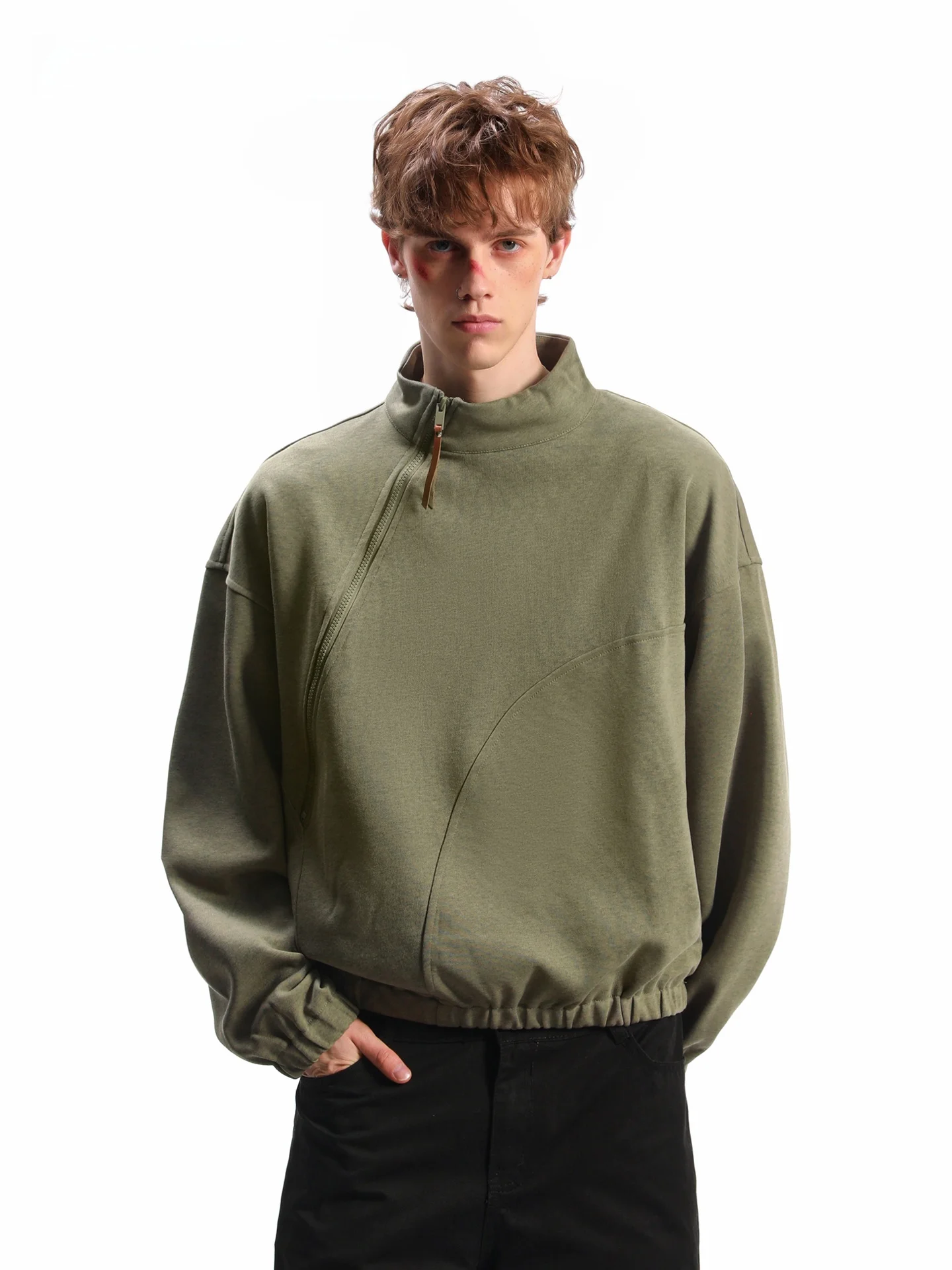 SDMADE American Retro Zipper Hoodie Unisex Short Wide Top Cotton Polyester Blend Long Sleeve Elastic Youth Autumn Fashion