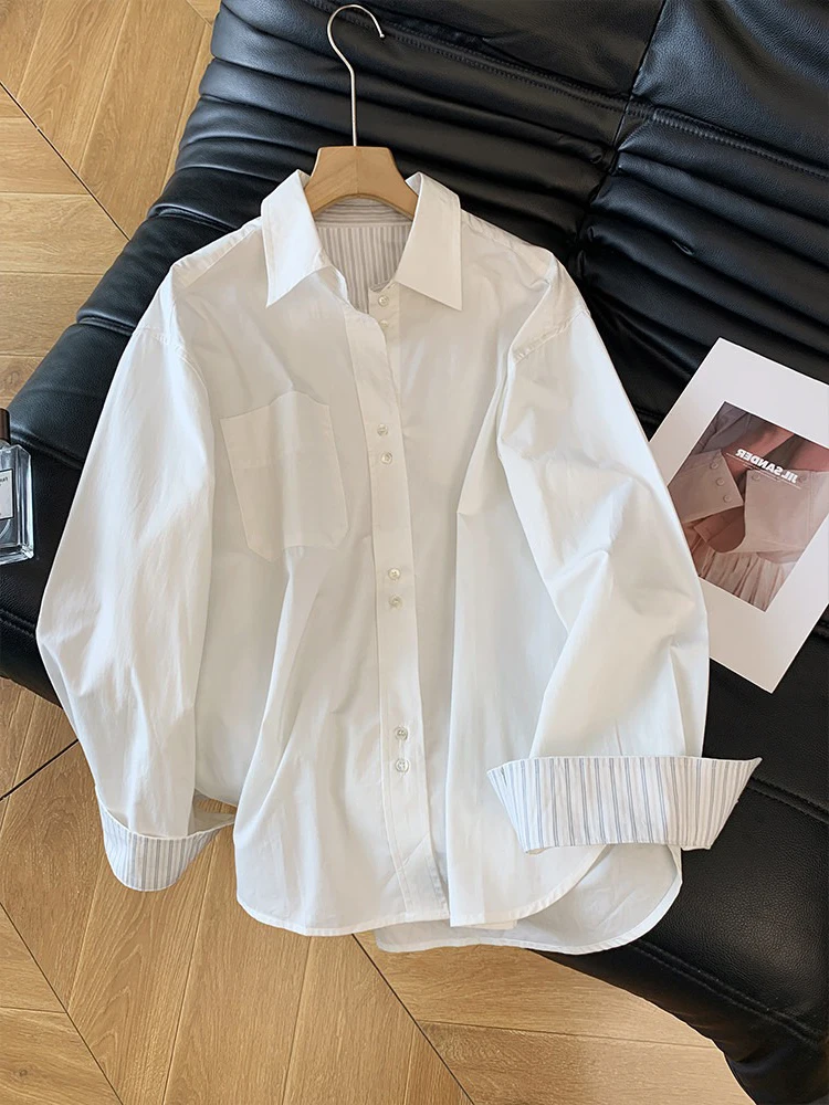 Faionable gestreepte lange Sve irt losse pasvorm kraag ex zomer irt Sli bovenkleding voor mannen en vrouwen