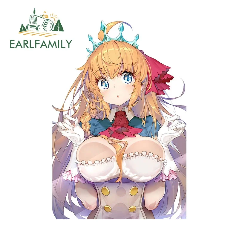 EARLFAMILY 13cm X 8.8cm Cute Pecorine Anime Girl Stuck In Glass Car Stickers Sunscreen Graffiti Decals Scratch-Proof Car Label
