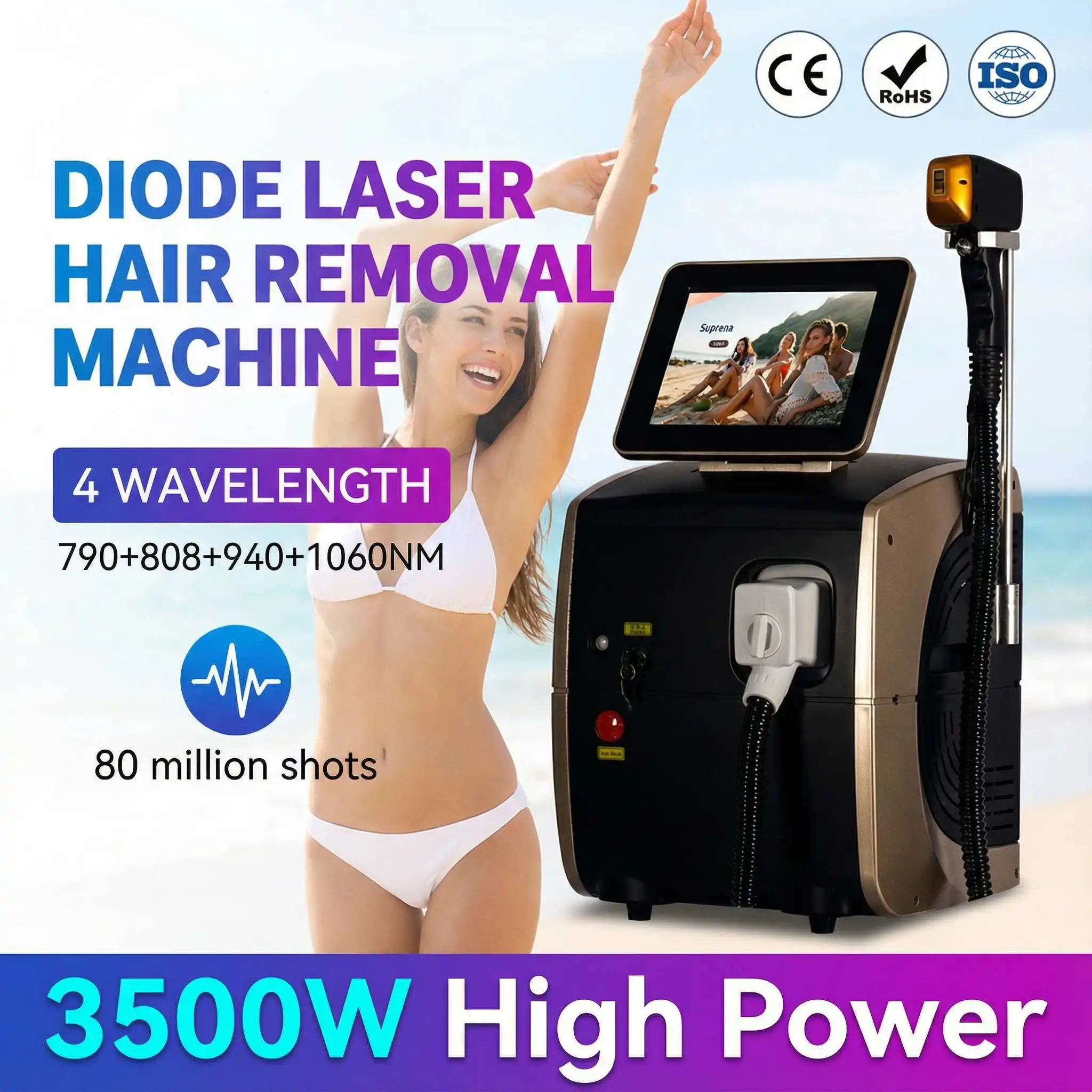 

Professional Epilation Diode Laser Hair Removal Machine 755 808 1064 Factory Price 3 Wavelengths Epilator Laser Hair Removal
