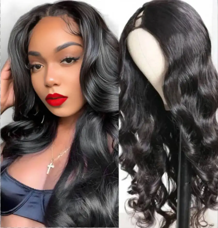 V Part Human Hair Body Wave 18-32 Inches V Part Natural Black Remy Hair Wig Human Hair 200 Density For Women