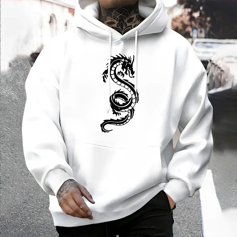 Neueste 2025, Herren-Kapuzenpullover, urbane Streetwear-Mode, chinesischer Drache, Kapuzenpullover, männlich, trendig, lässig, Street-Style, Kapuzen-Oberbekleidung