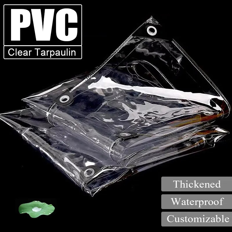 Customizable PVC Clear Tarpaulin Outdoor Rainproof Sail Thickened Transparent Canvas Yard Raincover Garden Tarpaulin Rain Awning