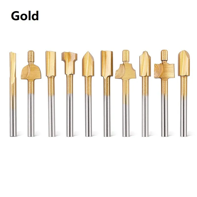 10pcs HSS Milling Cutter Router Bit Set with 3mm Shank for Woodworking CNC Engraving and Precision Rotary Cutting