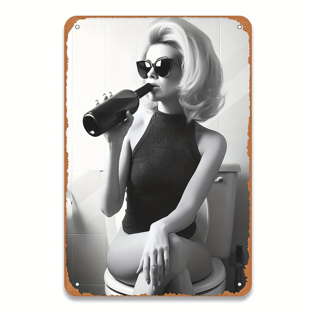 , Retro Metal Tin Poster, Sexy Beauty Drinking Art Works, Fashion Women Wall Decoration, Suitable for Home, Garage, Street,