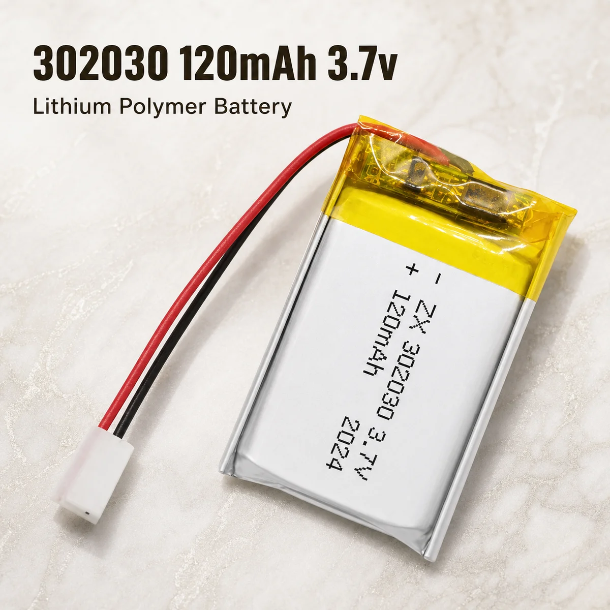 Premium 302030 LiPo Battery 3.7V 120mAh, Rechargeable Lithium Polymer Cell for Bluetooth Speaker, LED Lights, Smart Home Devices