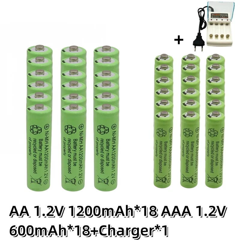 Batería recargable de 1,2 V, AA, 1200mAh, Ni-MH, AAA, 600mAh, Ni-MH, AA, AAA