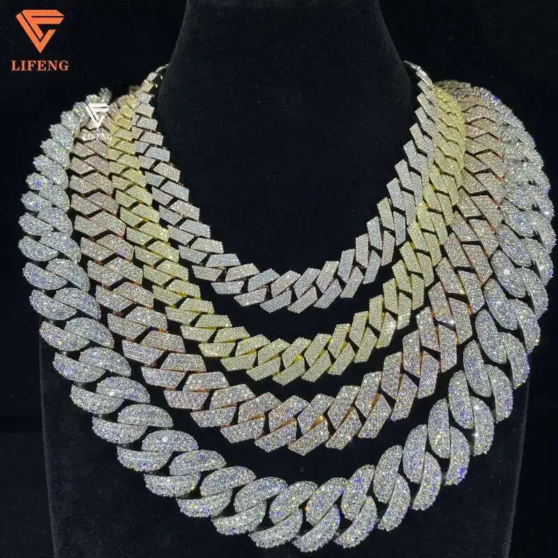 

Hot Sale Cuban Link Chain 925 Silver 15mm 18mm 20mm Ice Out Miami Moissanite Cuban Chain 100% Pass Diamond Tester Fine Jewelry