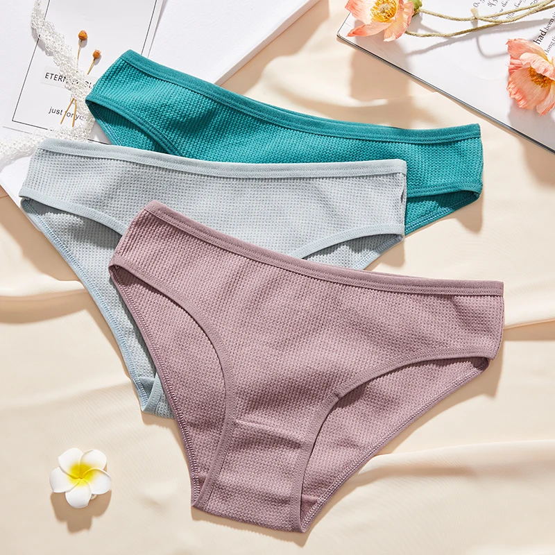 Waffle Cotton Underwear Seamless Women\'s Panties Sexy Panty Breathable Solid Color Female Underpants Briefs Women Lingerie S-XL