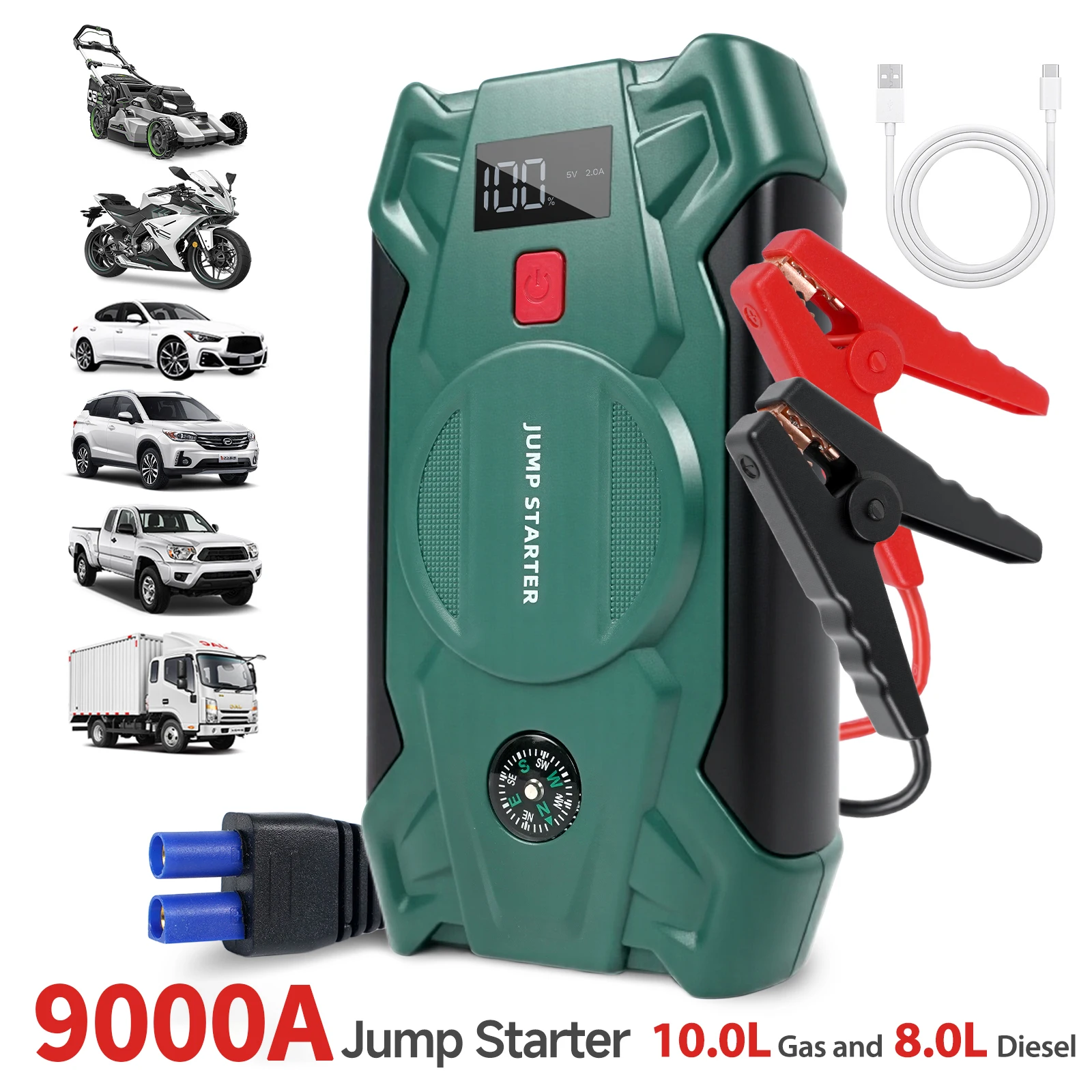 9000A Car Jump Starter Box Booster Jumper Power Bank Battery Charger 8000mAh
