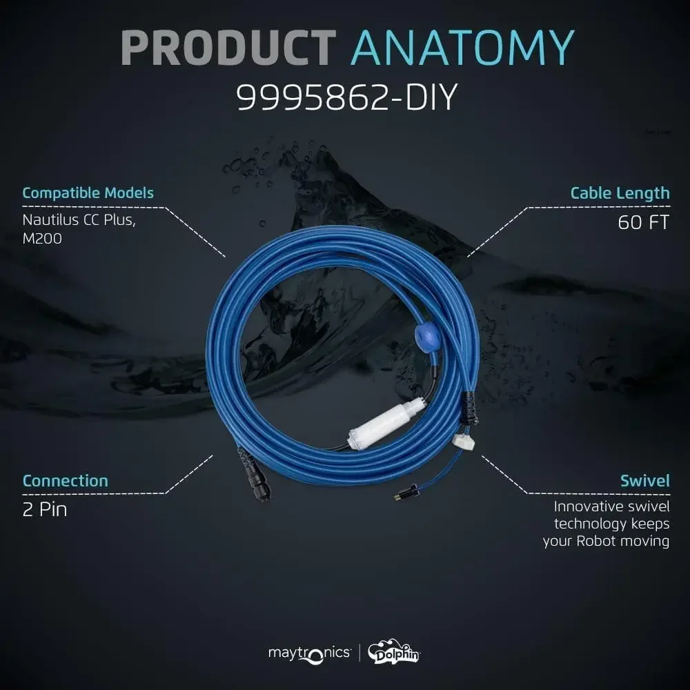 Original-Ersatzteil – langlebiges blaues 60-FT-Kabel mit Drehgelenk für verwicklungsfreien Betrieb