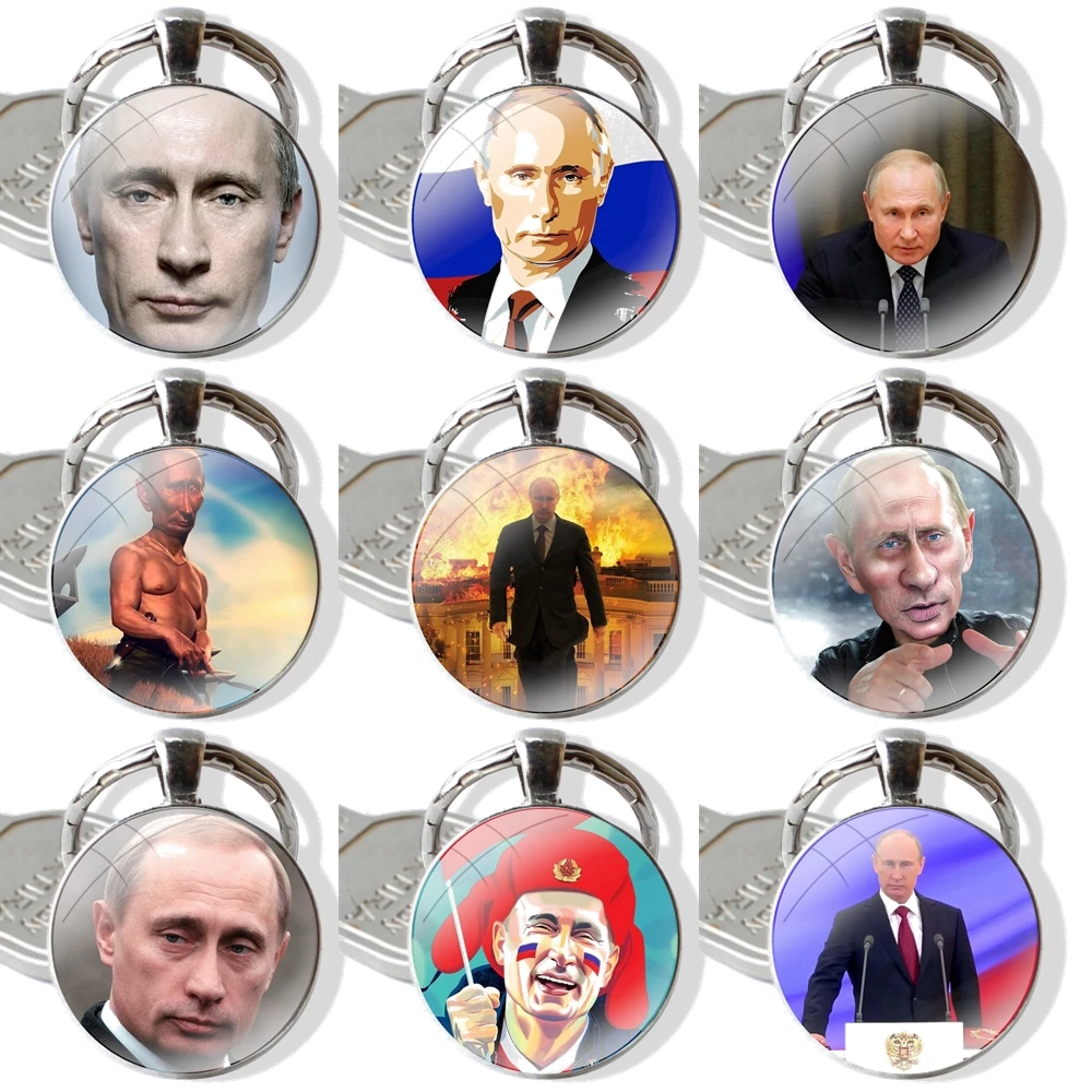 Keychain Handmade Glass Cabochon Key Ring Holder Pendant Key Chains Russia Putin