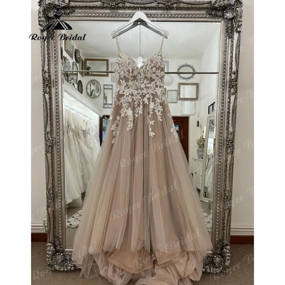 vestidos boda Civil Spaghettibandjes Boho Kant Applicaties Trouwjurk voor Vrouwen 2025, Bruidsjurk Aangepaste Backless trouwjurk