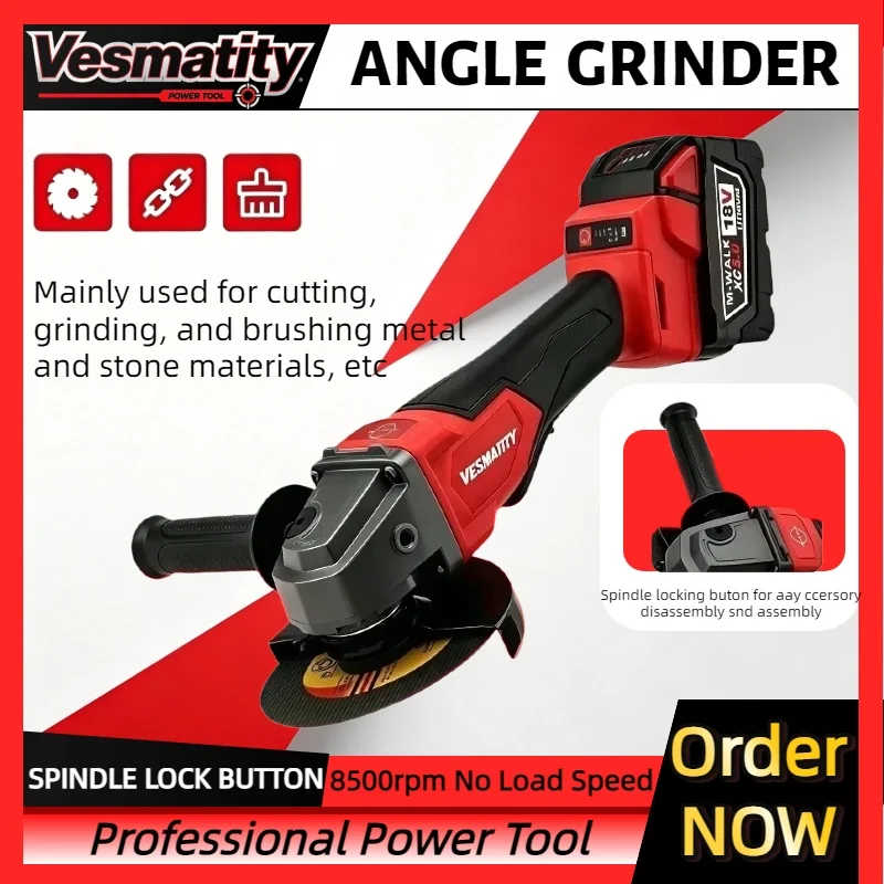 Angle Grinder 125mm Brushless Cordless Cutting Polishing Grinding Machine Variable Speed Power Tool For Milwaukee Battery
