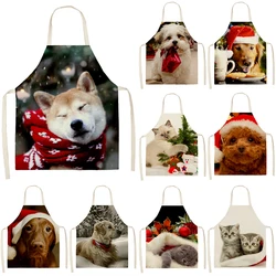 Household kitchen cooking sleeveless apron room outdoor antifouling cleaning tool Christmas pet cat dog pattern