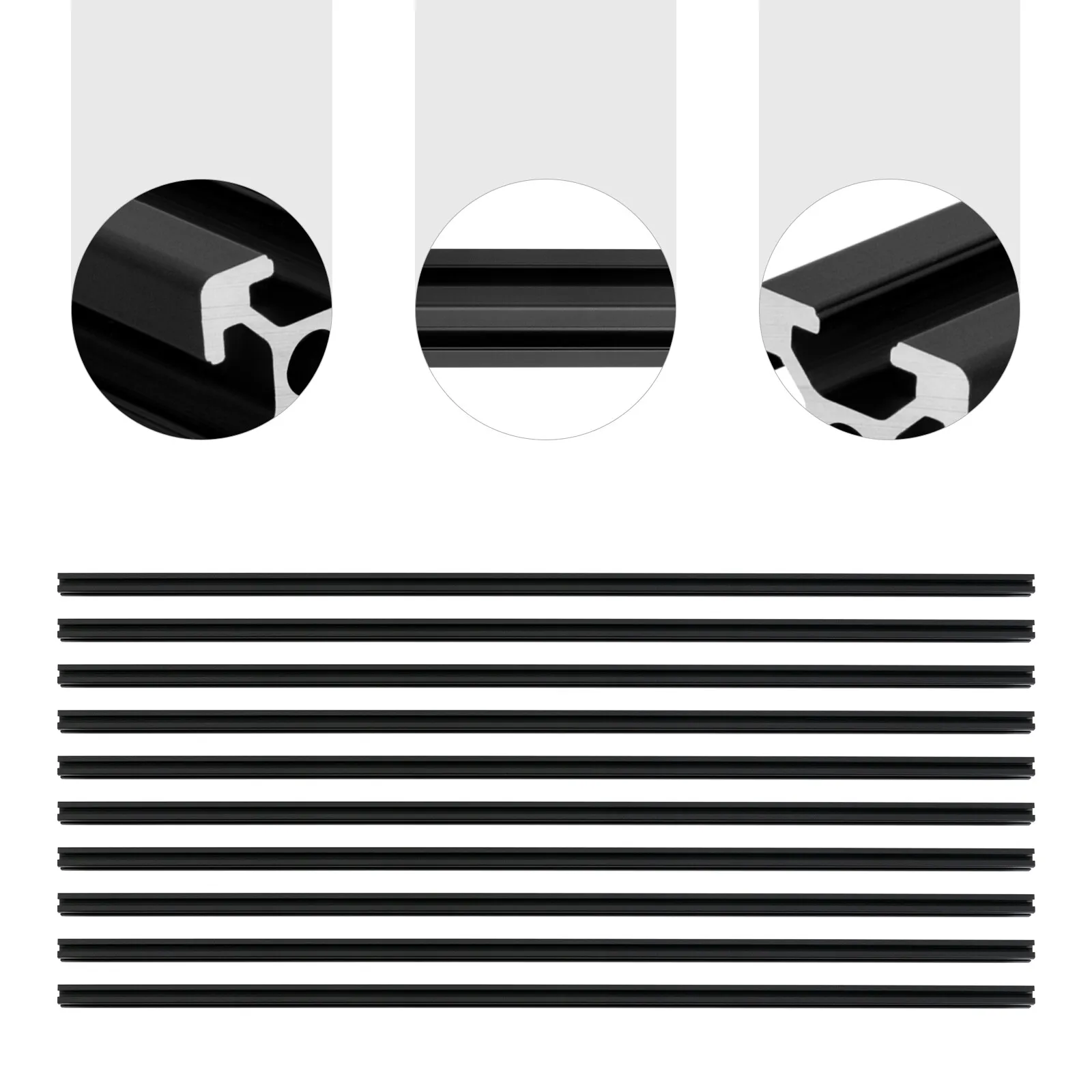 Extrusion d'aluminium noir à fente 2020 T, 10 paquets, 20x20x1000mm, profil 6063 T5 pour Rail de cadre d'imprimante 3D CNC