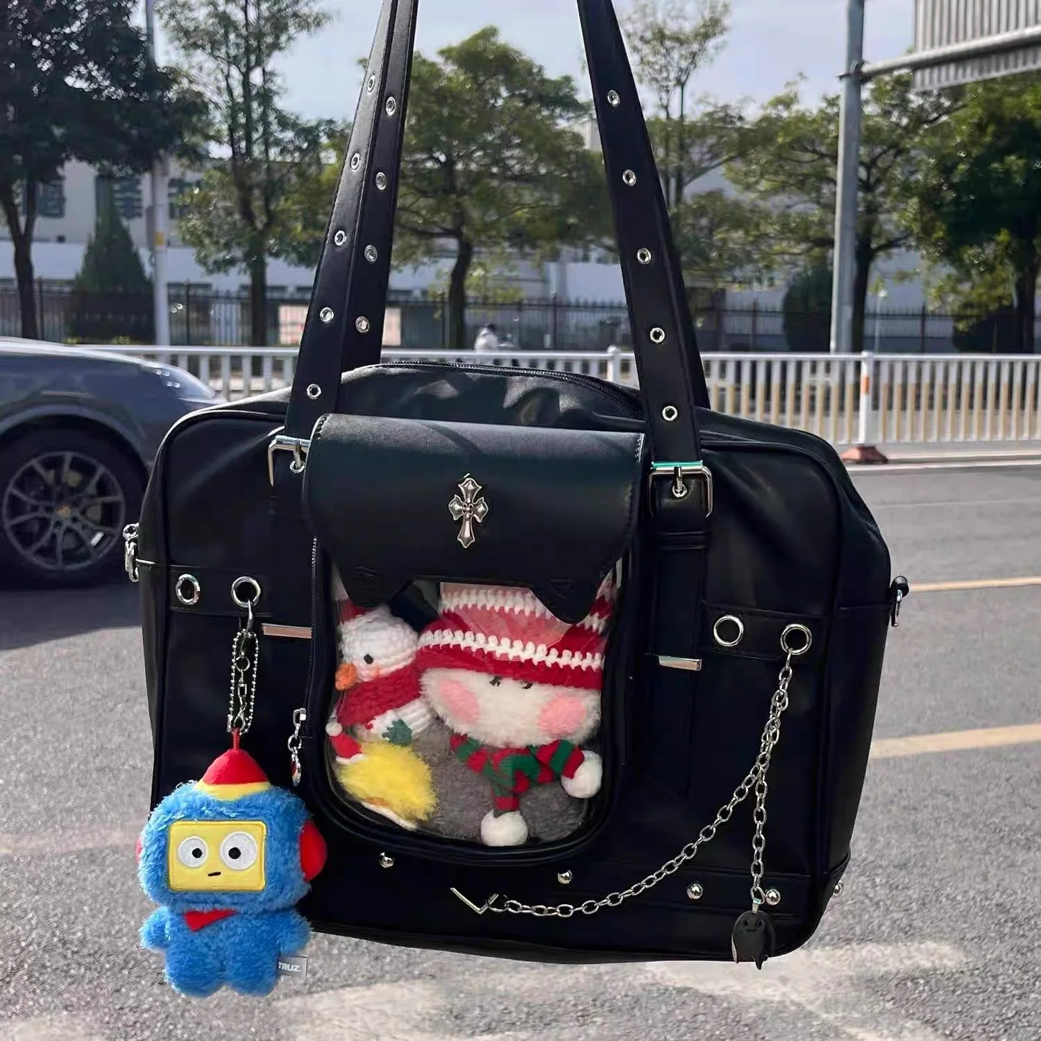 Y2K Black Ita Shoulder Bags Harajuku Girl Transparent Bag Fashion Women Large Capacity Casual Tote Bag Cute DIY Display Handbags
