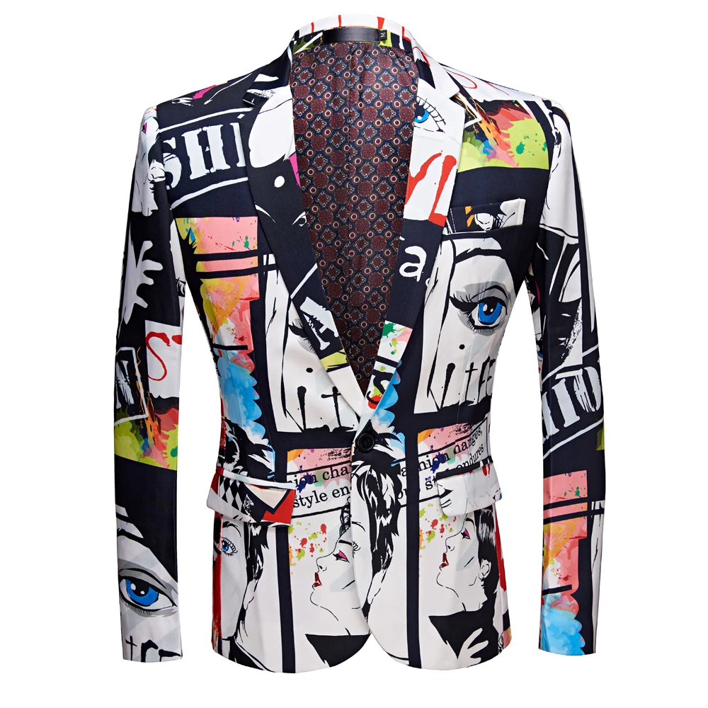 Men Blazers Slim Custom Fashion Boys Men\'s 3D Graffiti Print Clothing Summer Jacket Man Oversize Daily Suits Tops