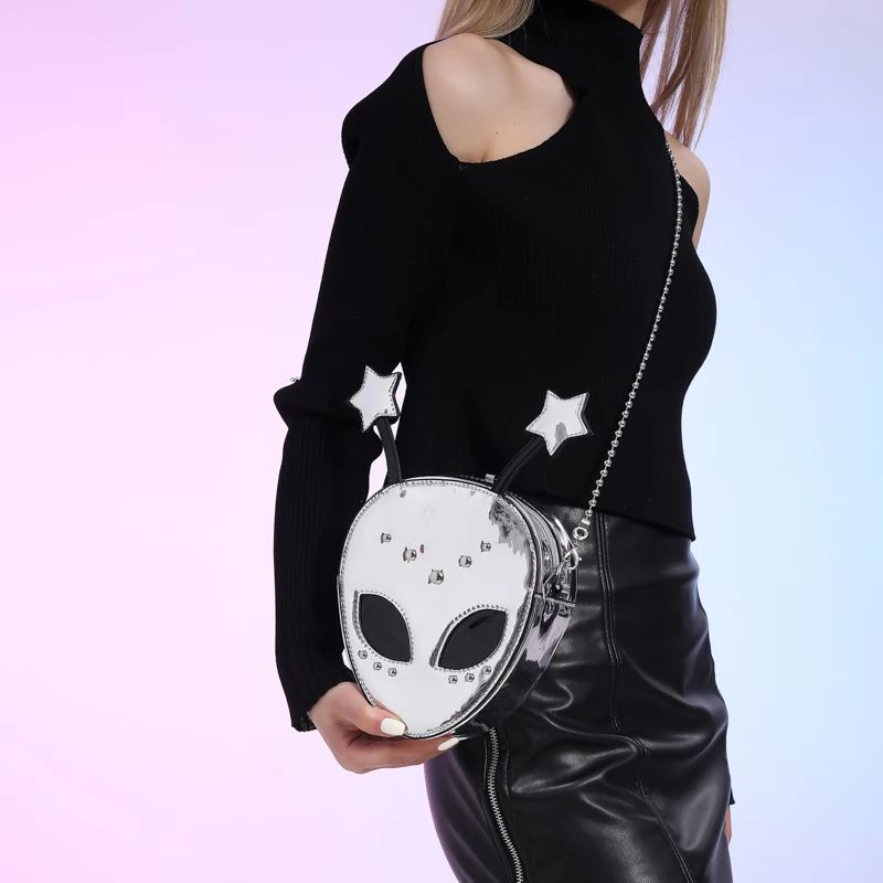 

Сумка через плечо из искусственной кожи с инопланетным принтом, съемная цепочка, женская сумка-хобо на молнии в стиле Хэллоуин для шопинга и путешествий