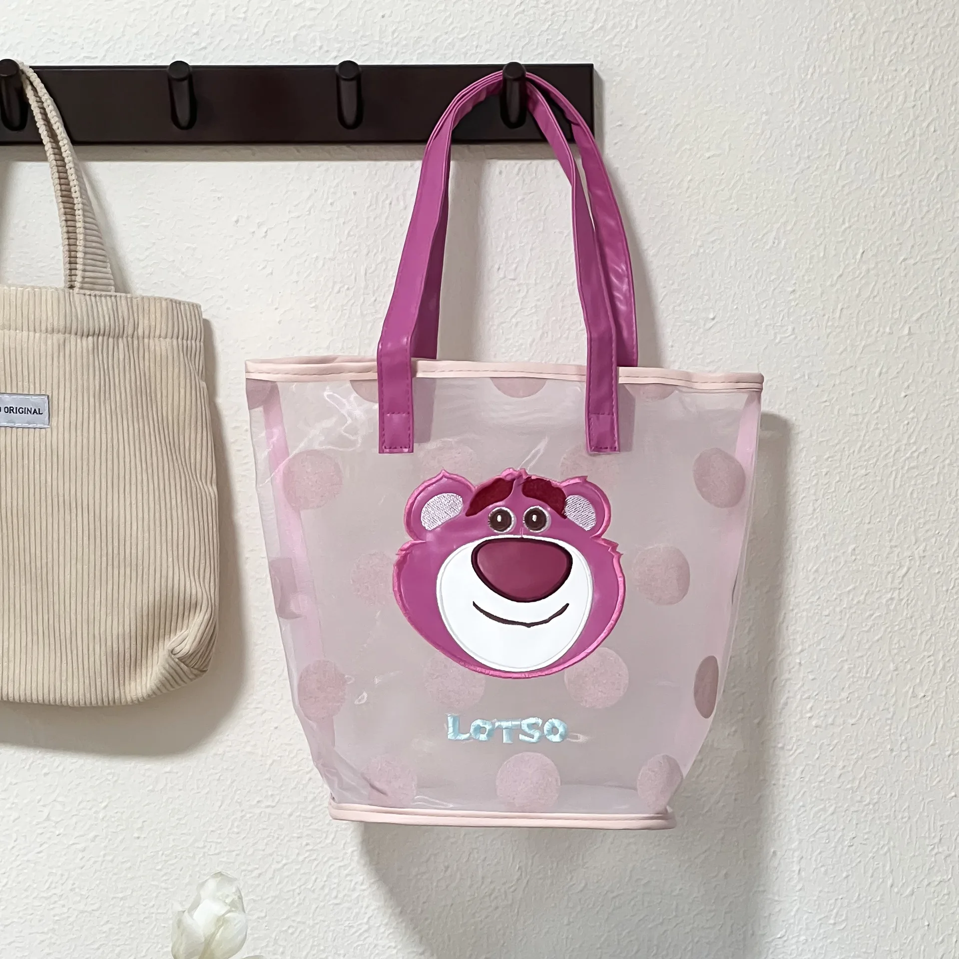 

Strawberry Bear Aliens Swimming Bag Mesh Travel Makeup Beach Shower Handbag Bag Large Transparent Outdoor Storage Wash Bag