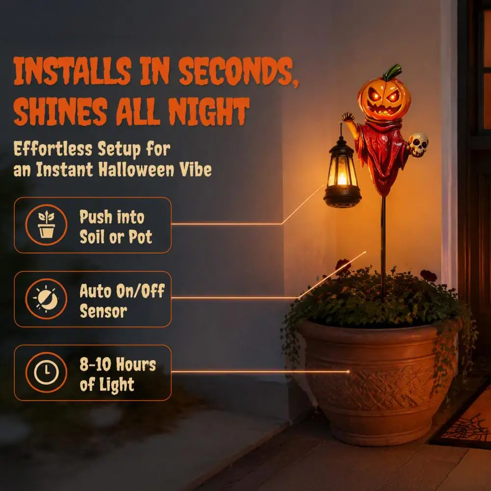 Solar Garden Stakes Patio Decor Accents Halloween Solar Pumpkin Garden Stake Light Metal Outdoor Led Landscape Lamp Waterproof