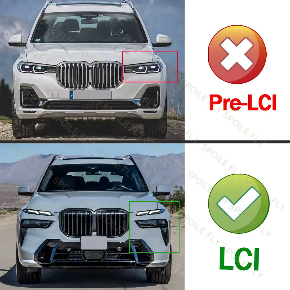 For BMW X7 G07 LCI 2023 2024+ High Quality M-Performance Style Car Front Bumper Grille With LED Light Strip Grill Glossy Black