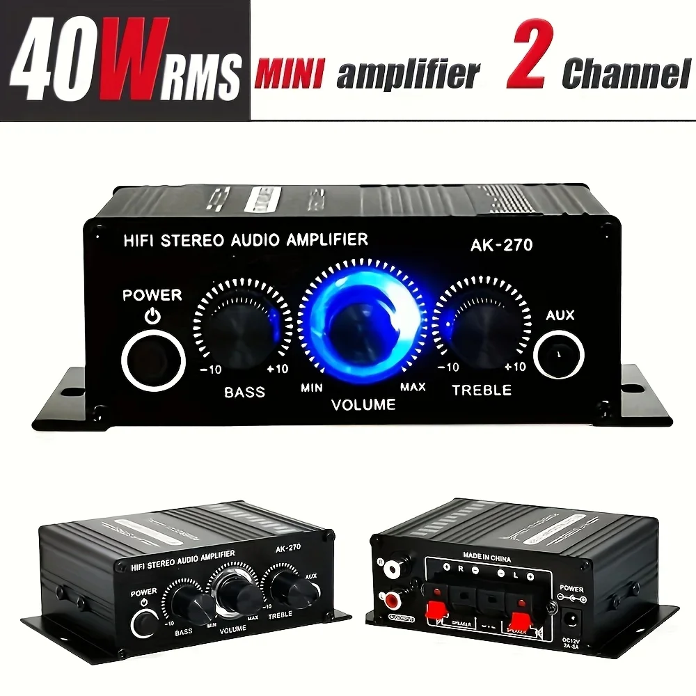 AK-270 HIFI Amplifier Channel 2.0 Stereo Audio Sound Amp Bass Trebl for Home Theater Sound System 400W 12V/24V HIFI Amplifier