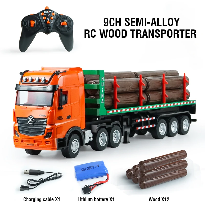 Huina 1:18 Rc Cars Nine-Channel Semi-Alloy Remote Control Wood Transporter Simulation Engineering Exquisite Souvenir Kids Gifts