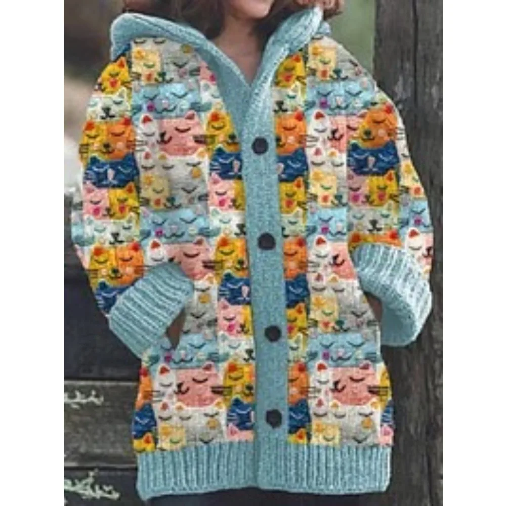 2025 Christmas New European Style Women's Abstract Print Casual Cape Coat Festive Holiday Party Outerwear Winter Fashion Jacket