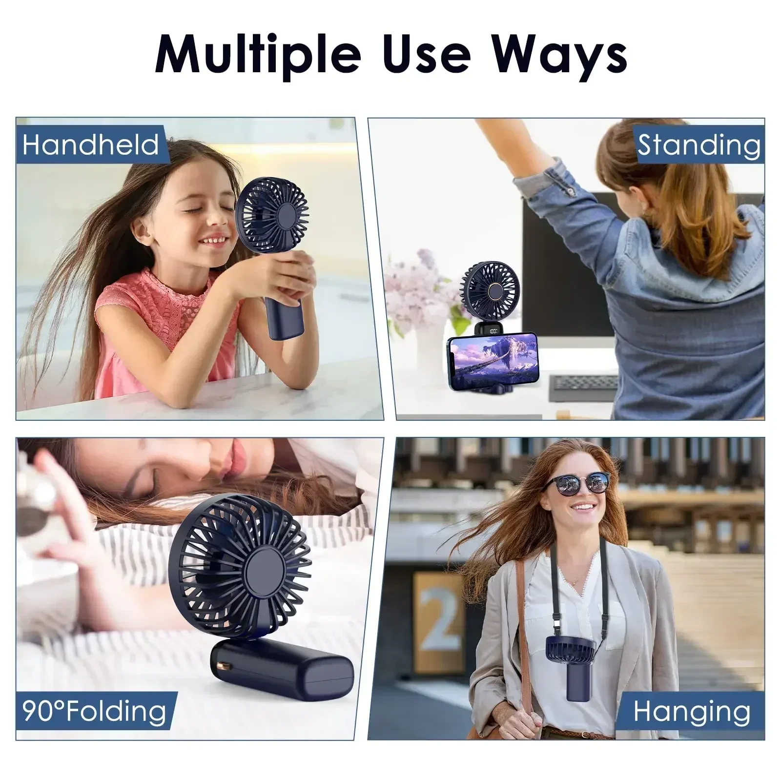 5000mAh Handheld Mini Fan Wireless USB Rechargeable Portable Digital Display Phone Holder Fan 5 Speed Foldable Neck Hanging Fans