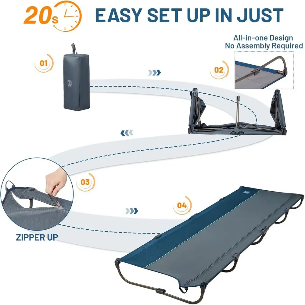 سرير تخييم سريع الإعداد لمدة 20 ثانية، سرير ألومنيوم خفيف الوزن قابل للطي مع سحاب إغلاق، حقيبة حمل محمولة متضمنة للتخييم #3